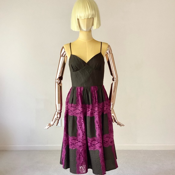 Betsy Johnson Vintage Green Purple Dress SZ 4 - Picture 1 of 5
